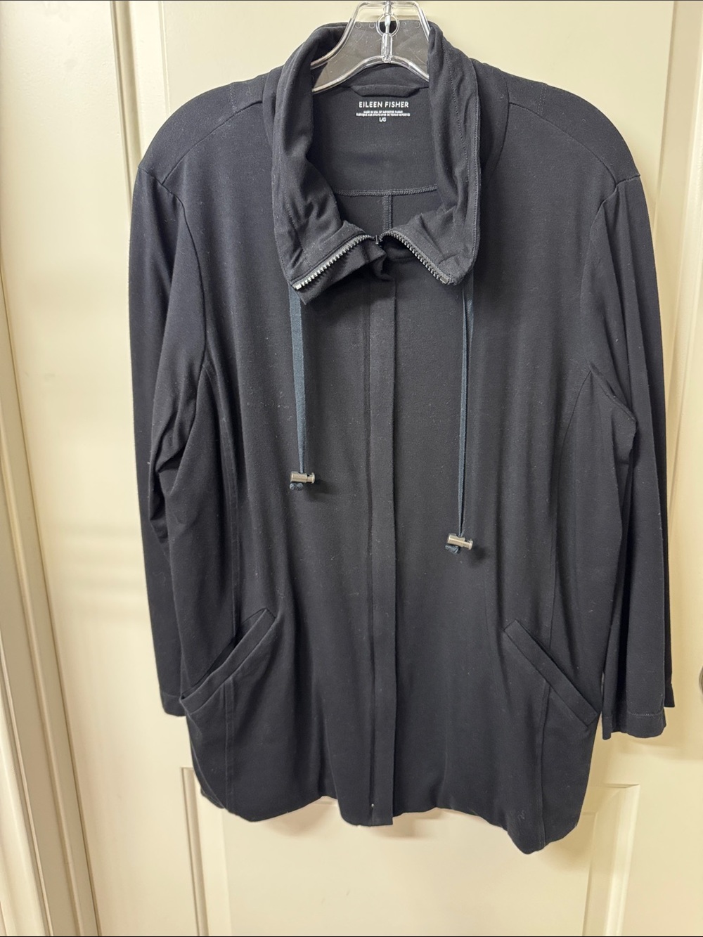 Eileen Fisher Black Drawstring Collar Knit Jacket